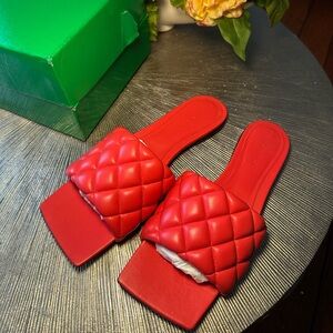 Bottega Veneta Women's Square-Toe Quilted Slide Sandals